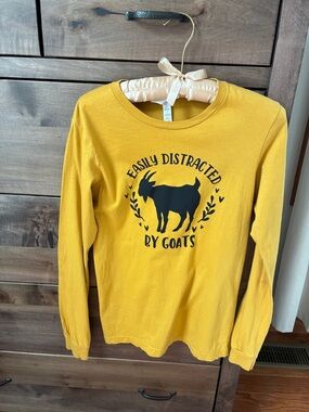 Bella Canvas Mustard Yellow 'Easily Distracted by Goats' Long-Sleeve Tee